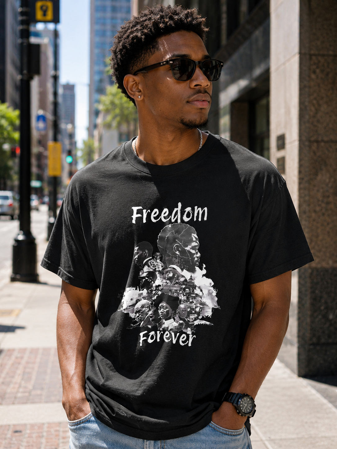 Black Crewneck Freedom Forever T -Shirt