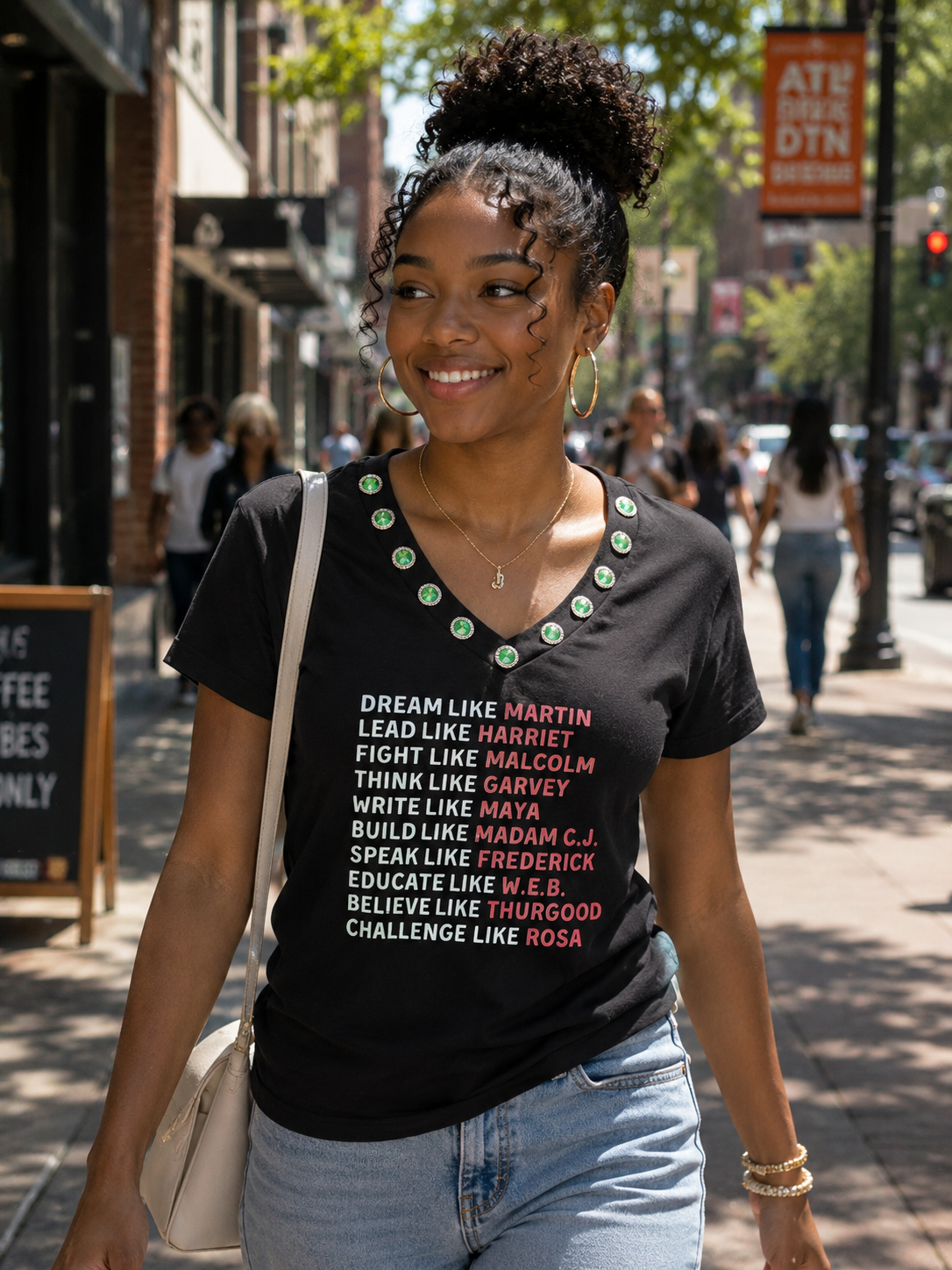 Black V Neck Green Bling Dream Like... T -Shirt