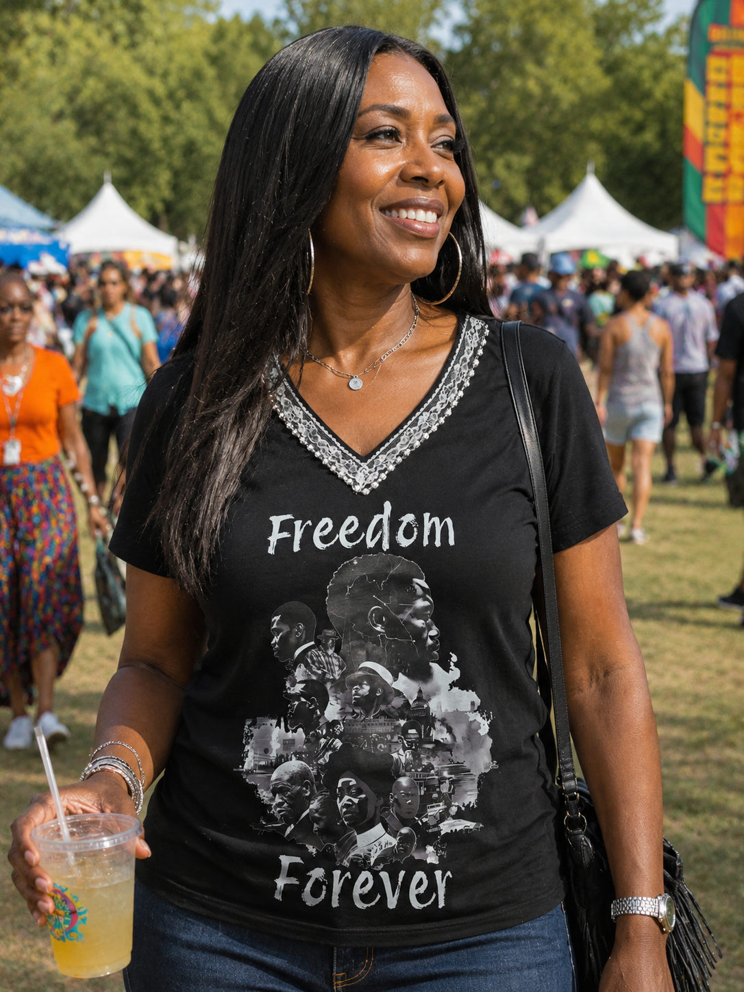 Black V Neck Freedom Forever T-Shirt