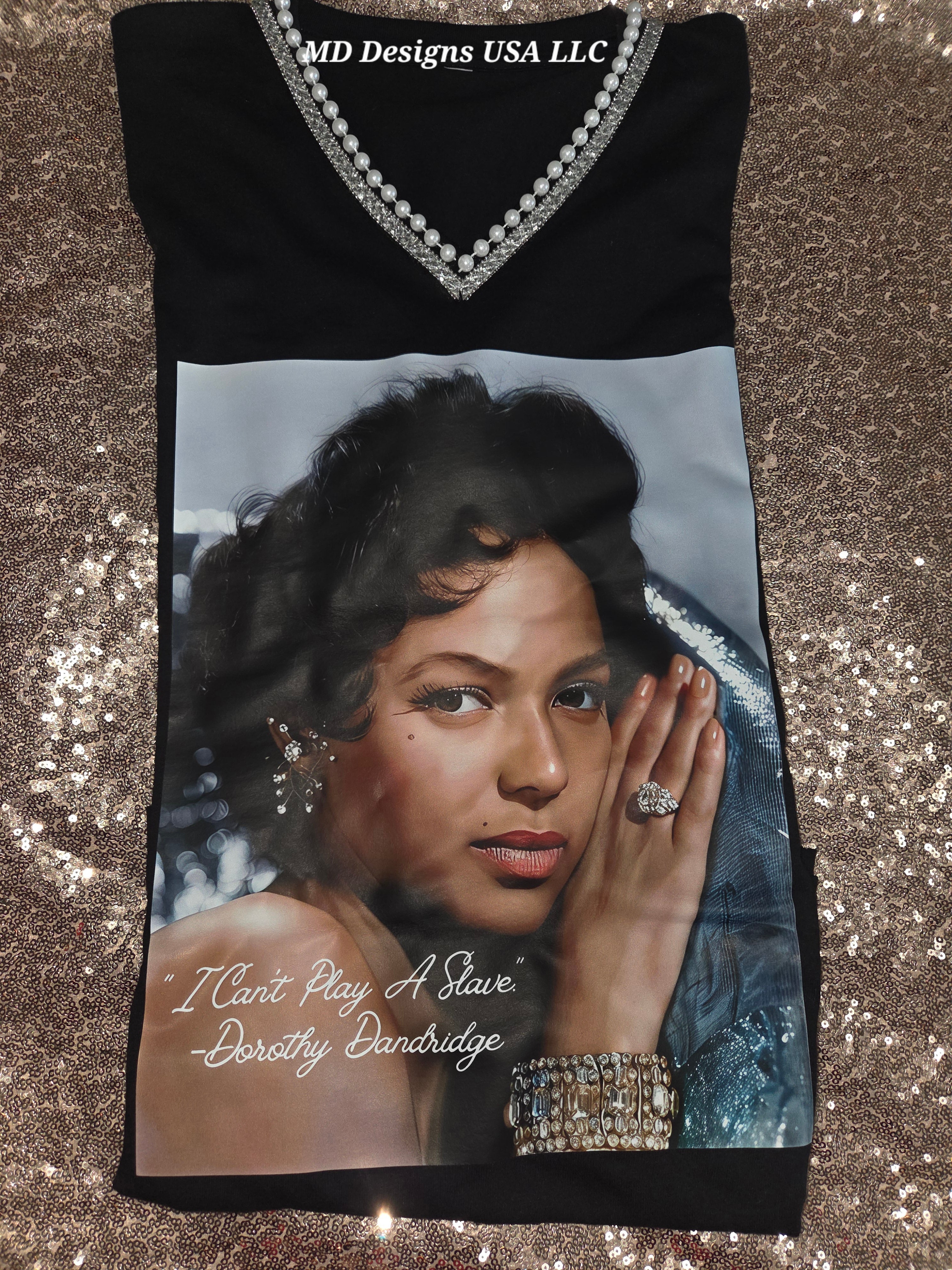 Black V Neck Dorothy Dandridge Pearl Bling T-Shirt