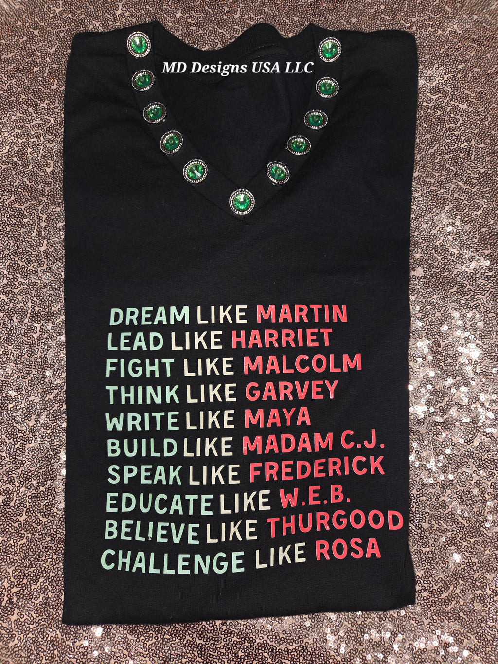 Black V Neck Green Bling Dream Like... T -Shirt