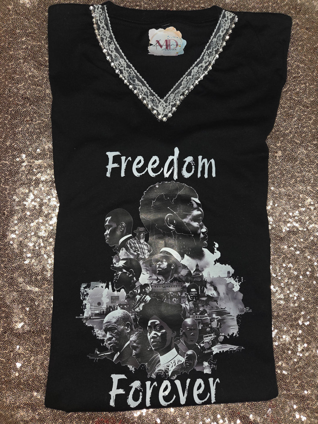 Black V Neck Freedom Forever T-Shirt