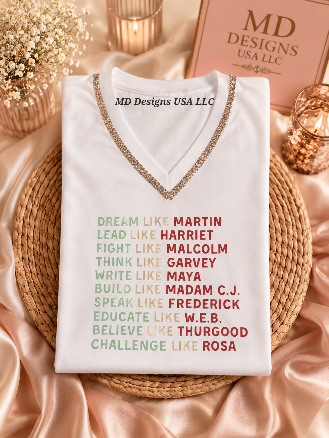 White V Neck Gold Bling Dream Like... T -Shirt