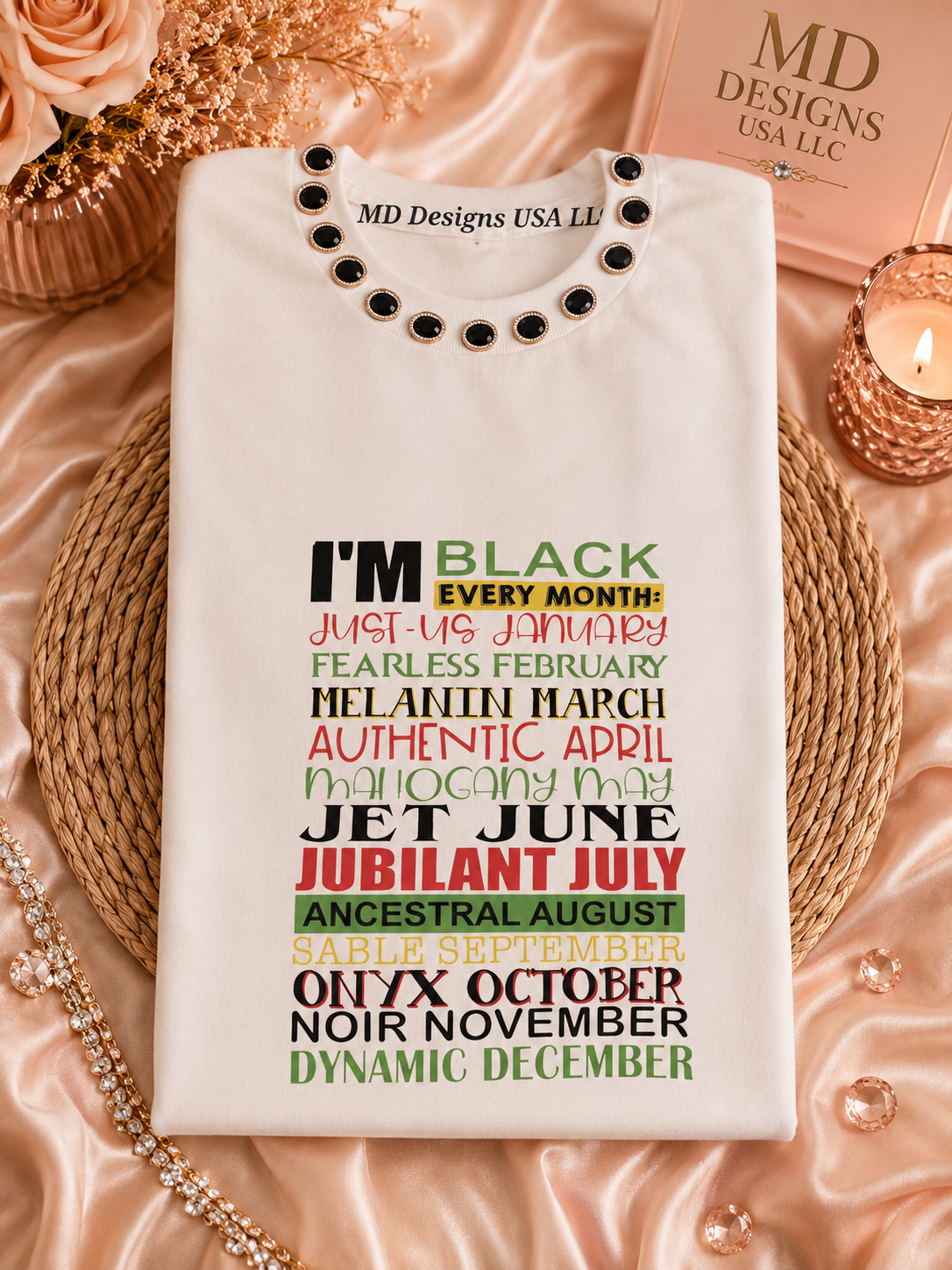 White Crewneck with Black Bling I'm Black T -Shirt