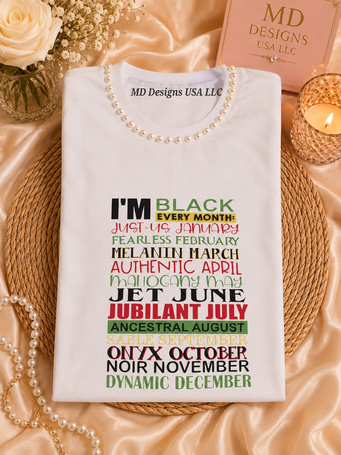 White Rhinestone Pearl Crewneck I'm Black T -Shirt