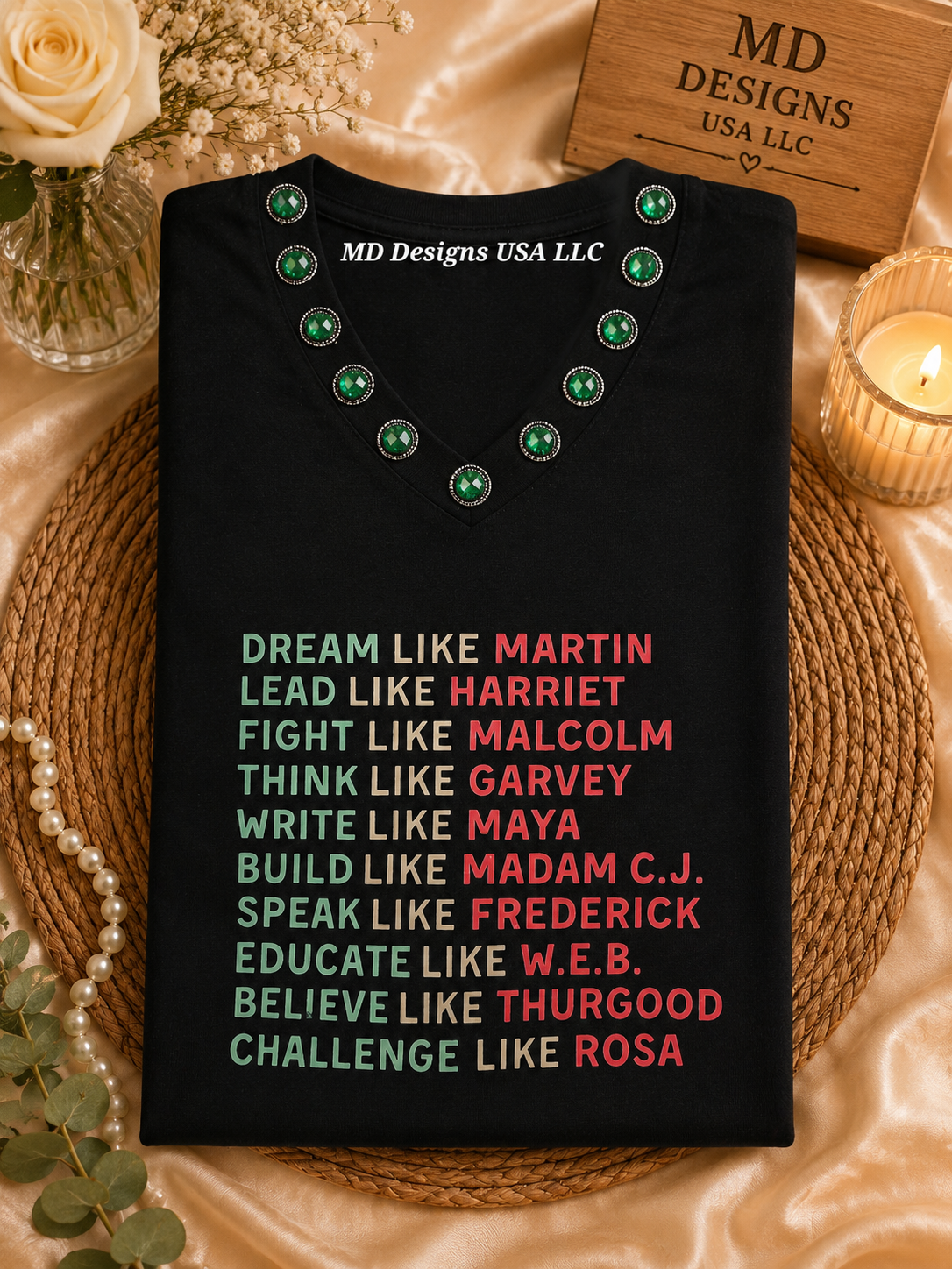 Black V Neck Green Bling Dream Like... T -Shirt