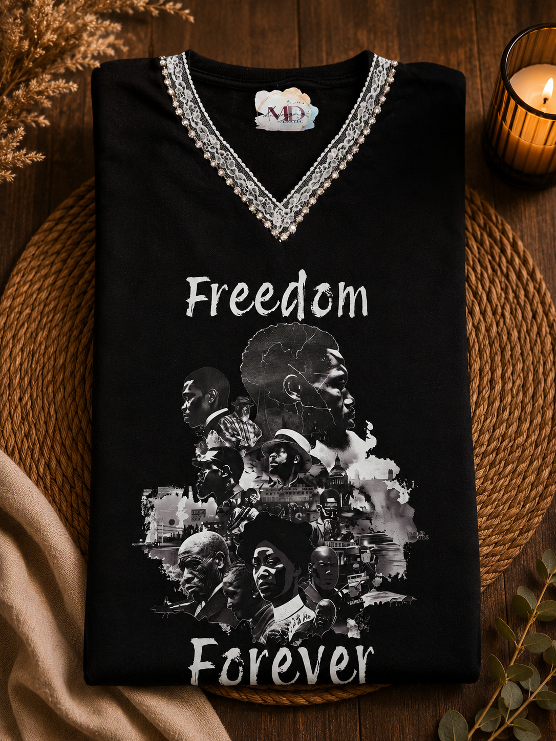 Black V Neck Freedom Forever T-Shirt