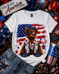 Patriotic Highland Cow with American Flag White Short Sleeve T-Shirt