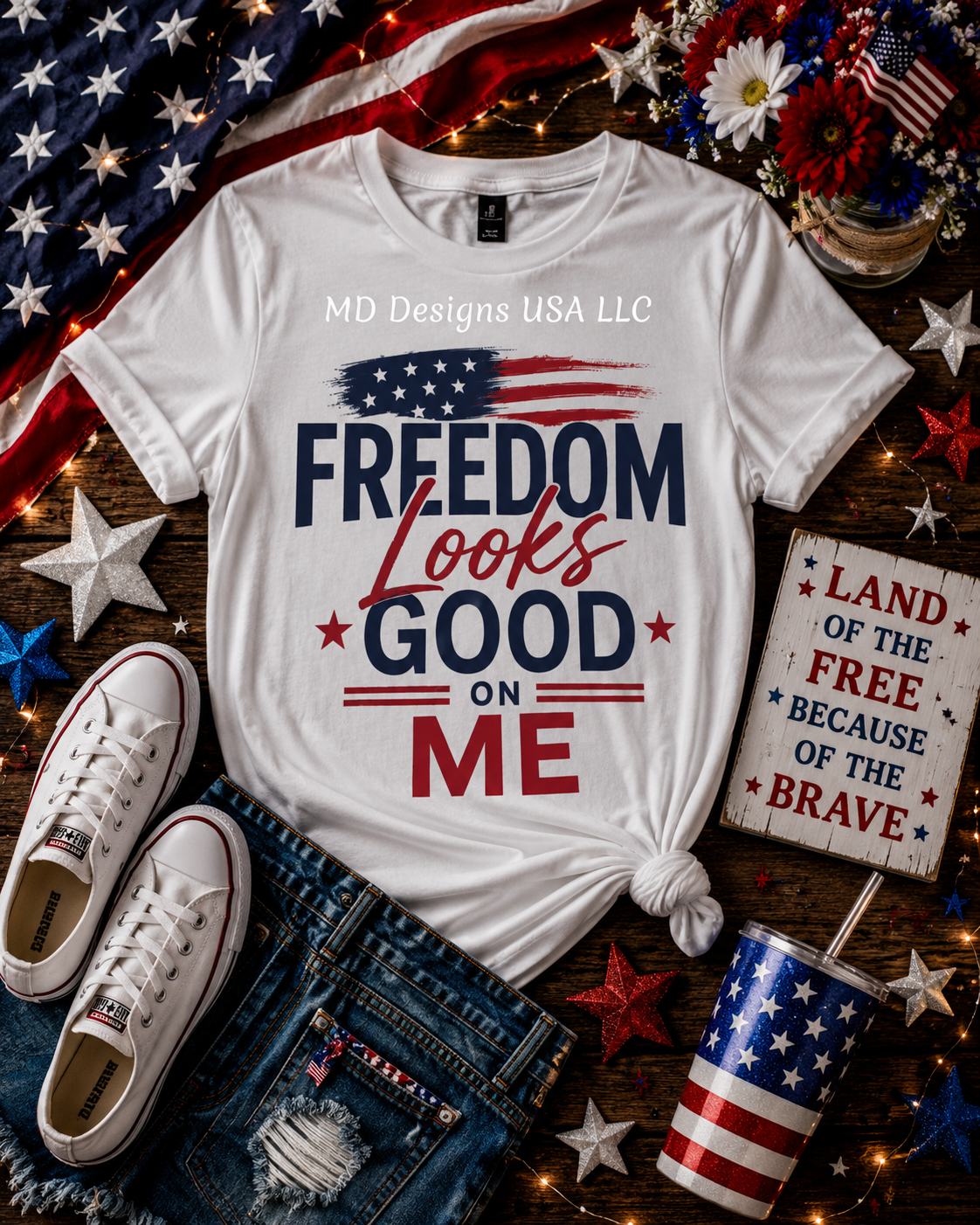 Freedom Looks Good on Me White Short Sleeve T-Shirt