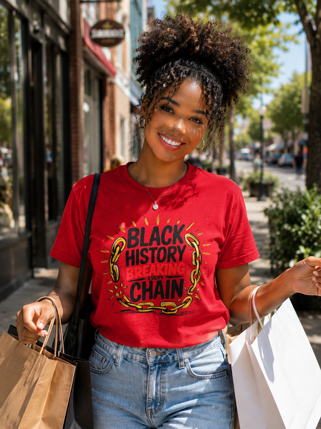 Red Crewneck Breaking the Chains T-Shirt