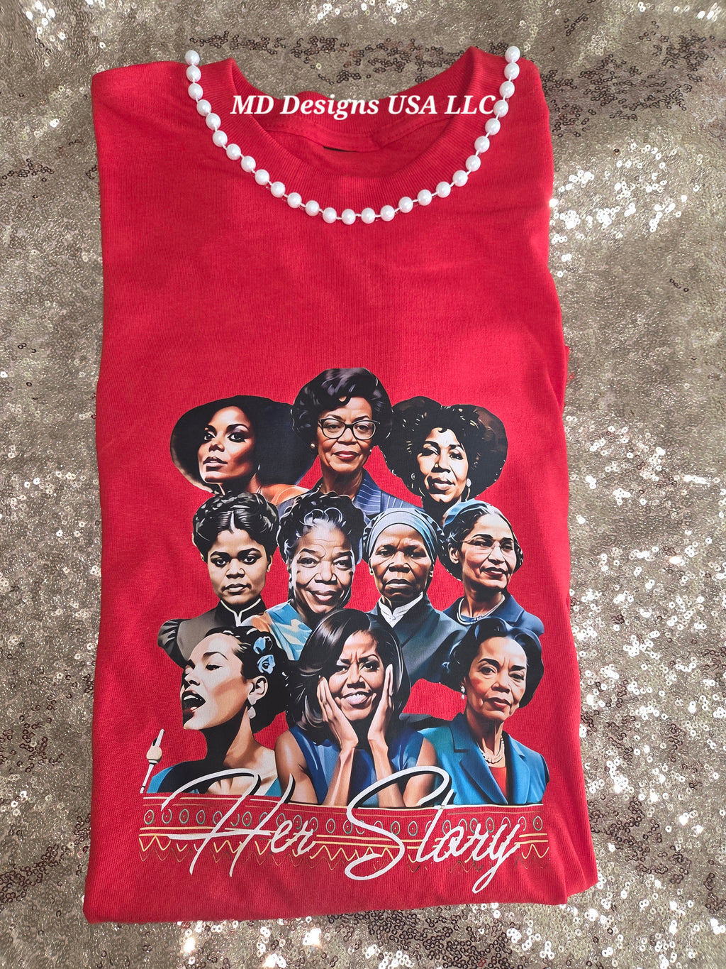 Red Pearl Crewneck Her Story T-Shirt