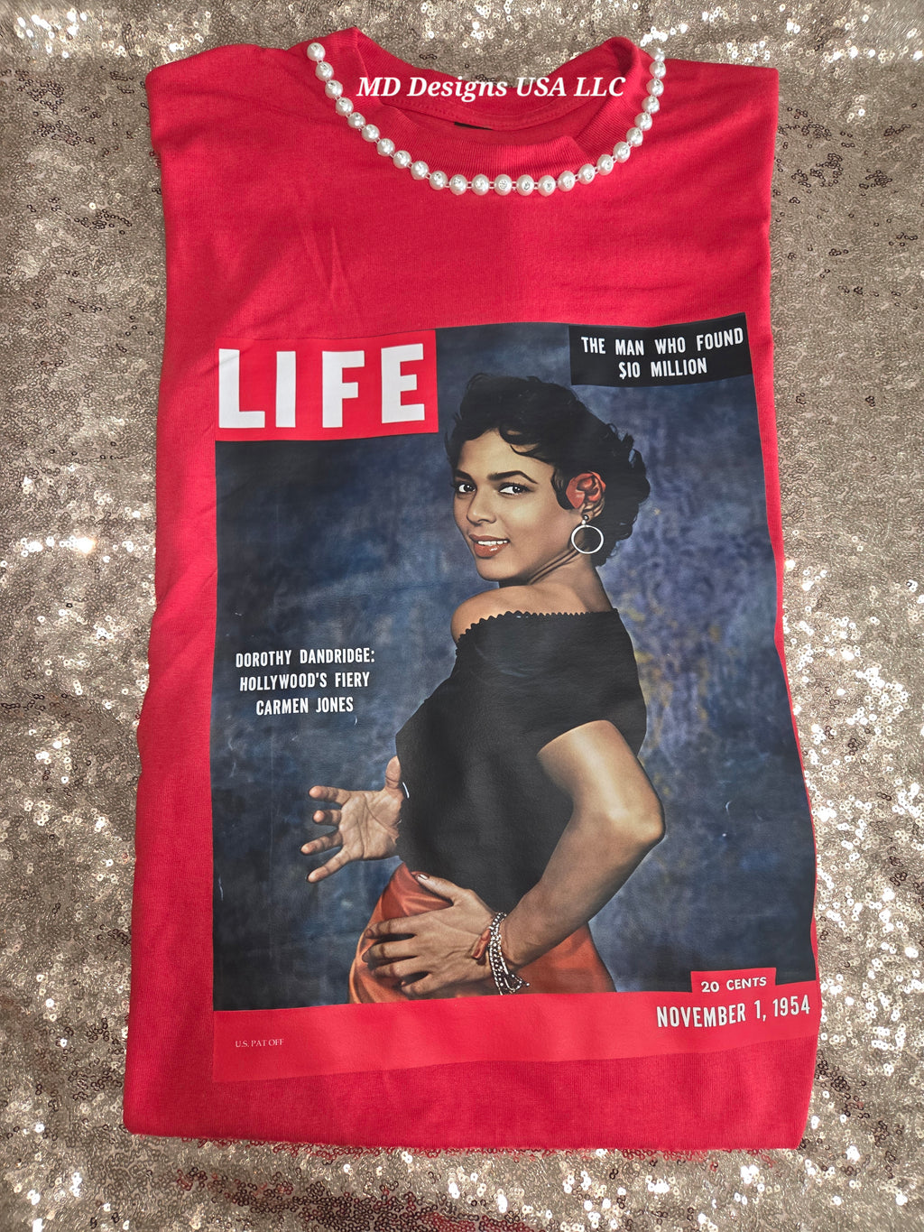 Red Pearl Crewneck LIFE Photo Dorothy Dandridge T-Shirt
