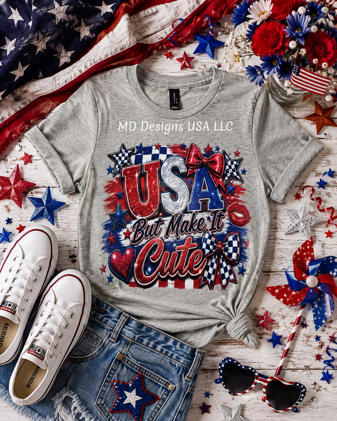 USA But Make It Cute Gray Short Sleeve T-Shirt