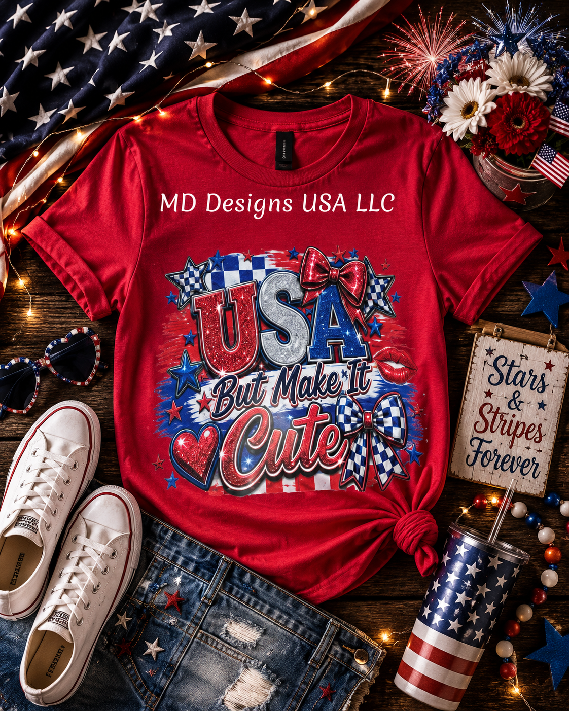 USA But Make It Cute Red Short Sleeve T-Shirt