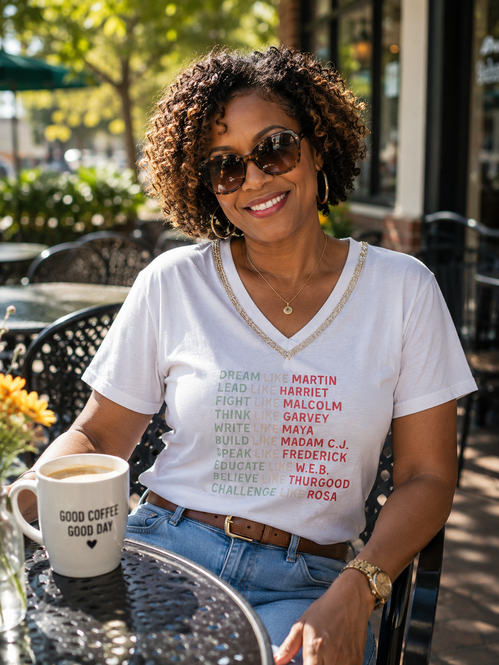 White V Neck Gold Bling Dream Like... T -Shirt