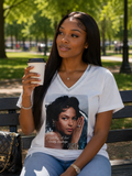 White V Neck Lace and Bling Dorothy Dandridge T -Shirt