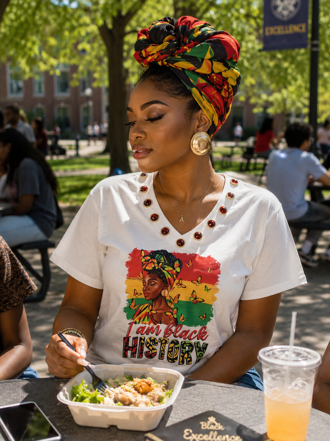 White V Neck with Red Bling I'm Black History T-Shirt