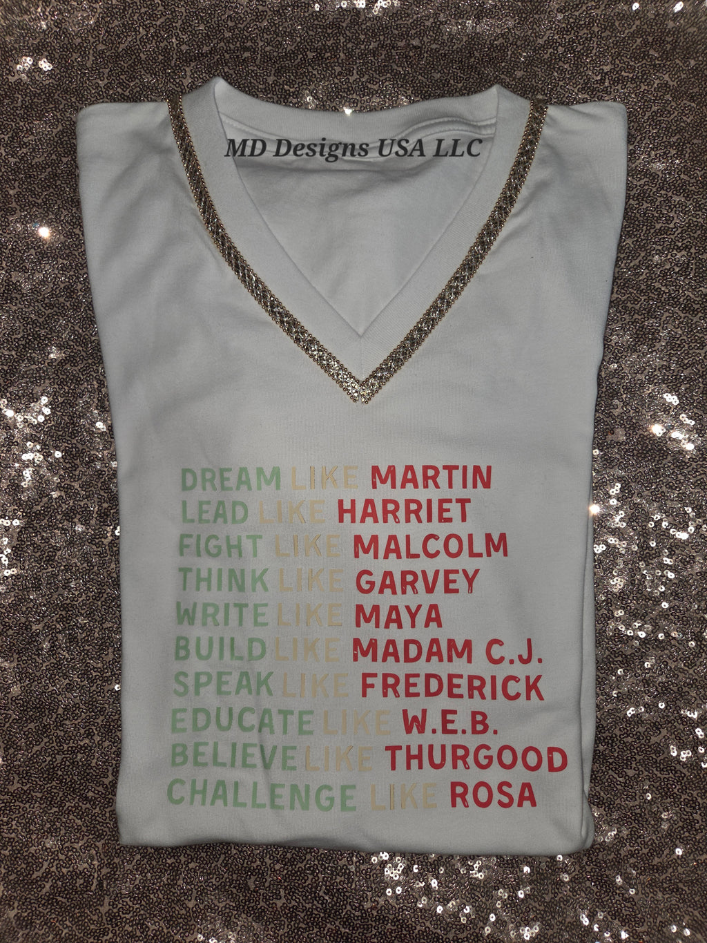 White V Neck Gold Bling Dream Like... T -Shirt