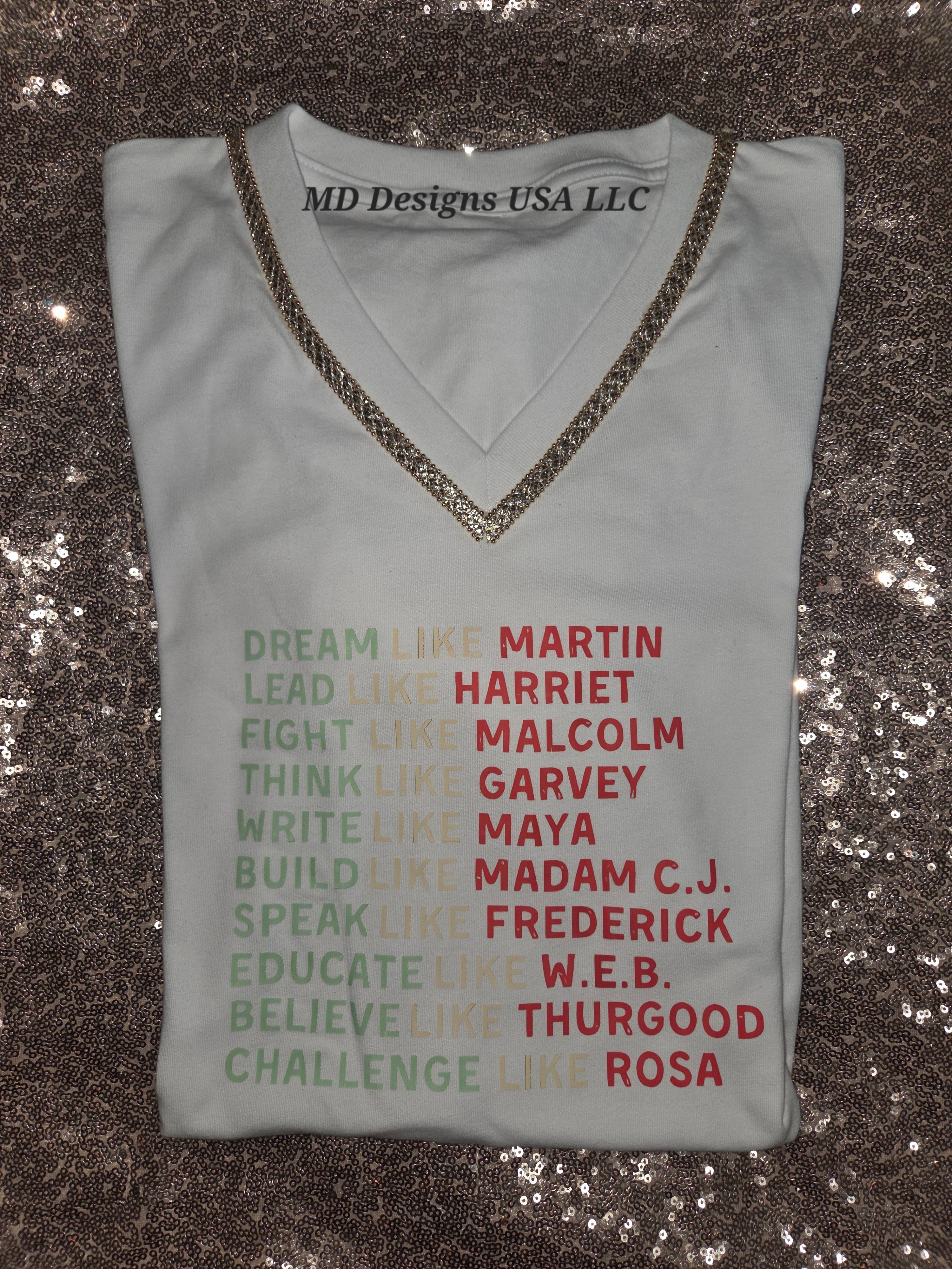 White V Neck Gold Bling Dream Like... T -Shirt